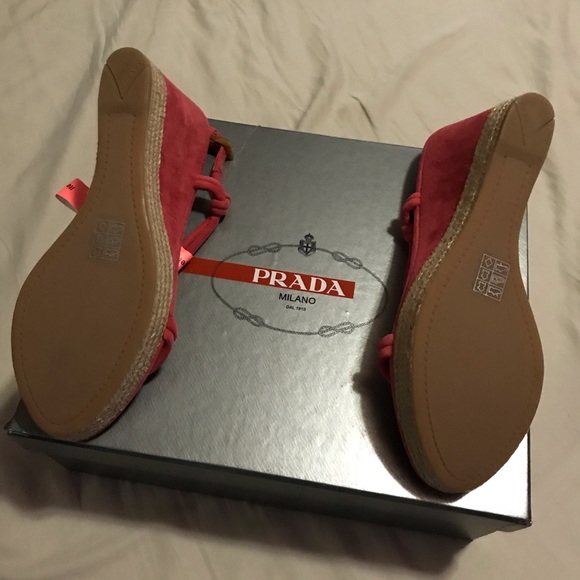 PRADA - CORAL SUEDE LEATHER WOVEN ROPE PLATFORM - Picture 3 of 3